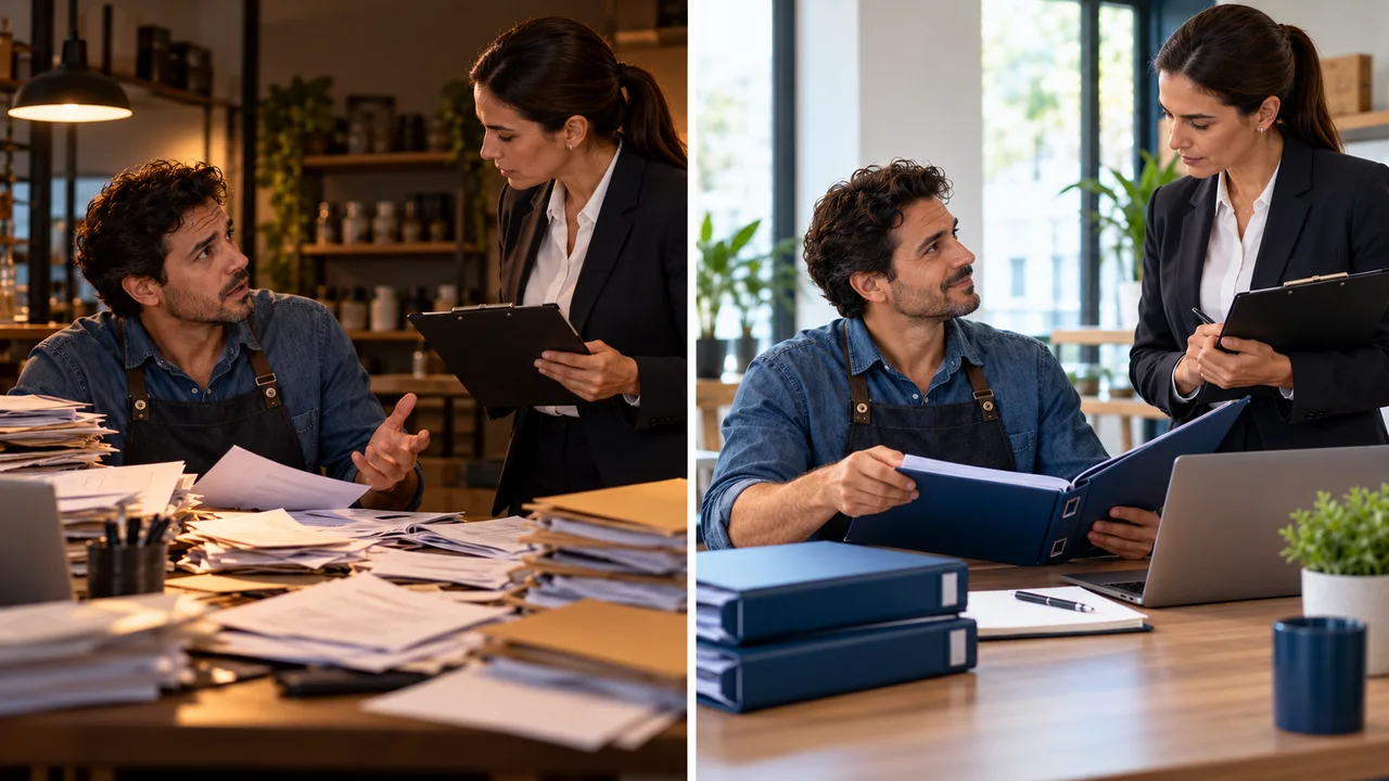 Antes e depois da organização de documentos trabalhistas da empresa